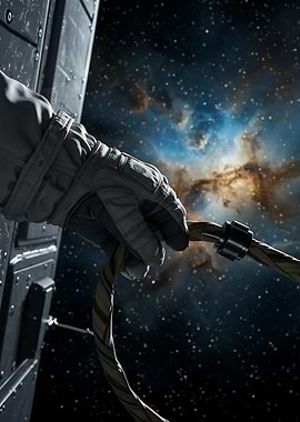 Astronaut Hand Holding Cable in Space