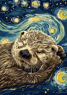 Otter in Starry Night Style