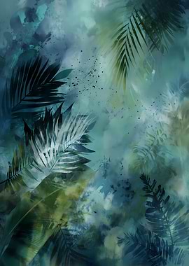 Abstract Tropical Leaves Watercolor