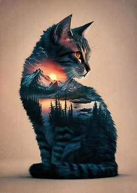 Cat Landscape Double Exposure