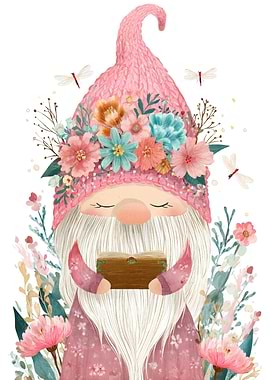 Floral Gnome with Treasure Chest