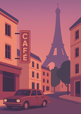 Paris street scene with Eiffel Tower