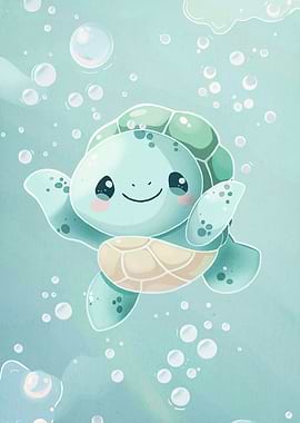 Cute Turtle Blue Water