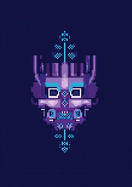 Pixel Art Mask on Dark Blue