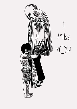 Boy Hugging Ghost with 'I miss you'