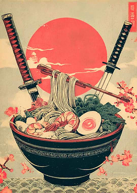Samurai Ramen Bowl with Rising Sun