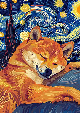 Shiba Inu Starry Night Parody Art