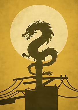 Dragon on Power Pole Silhouette Art