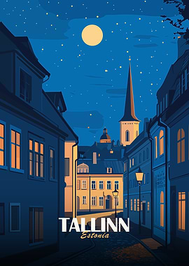 Tallinn, Estonia Nightscape Illustration