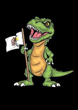 Illinois Lover Kids Dinosaur Lover USA Illinois Flag