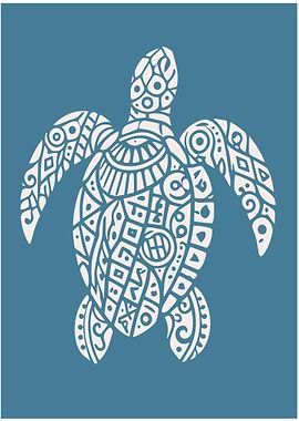 Ornate Turtle Illustration on Blue Background