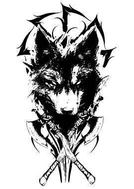 Wolf and Axes Black and White