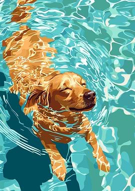 Dog swimming in blue water