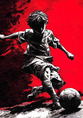 Boy Kicking Soccer Ball Art