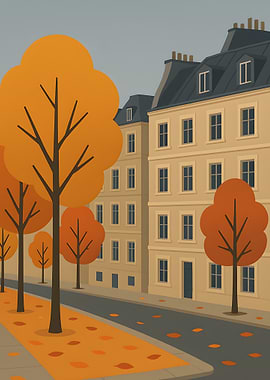 Autumn Cityscape with Trees and Buildings