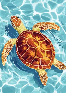 Sea Turtle Swimming in Blue Water