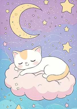 Cute Cat Sleeping Cloud