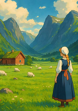 Anime Girl in Mountain Landscape