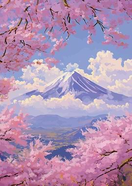 Mount Fuji with Cherry Blossoms Painting