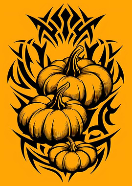 Pumpkins with Tribal Ornament