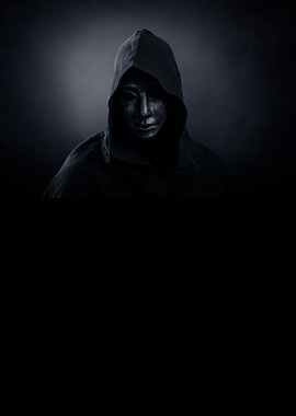 Hooded Figure with Mask in Darkness