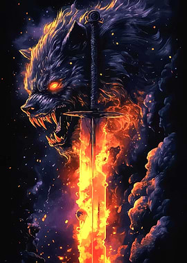 Fiery Wolf Sword Fantasy