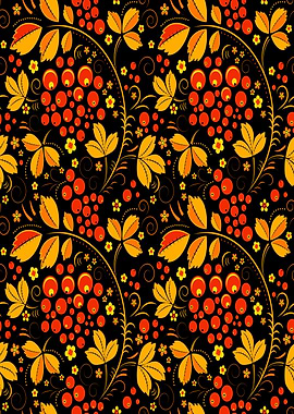Khokhloma Pattern with Berries and Leaves