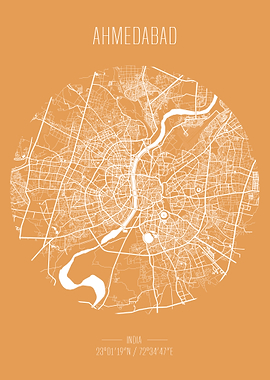 Ahmedabad City Map Art Print