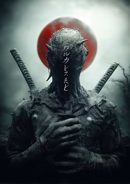Dark Samurai with Red Moon