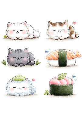 Cute Cats as Sushi Digital Art