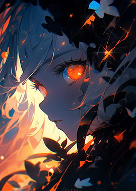 Anime Girl Profile with Fiery Eyes