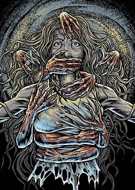 Horror Illustration: Woman Surrounded by Hands