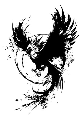 Black and White Phoenix Illustration