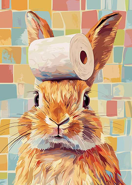 Rabbit with Toilet Paper Hat
