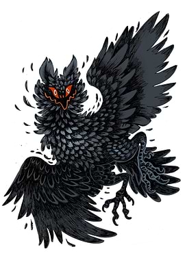 Stylized Black Bird with Red Eyes