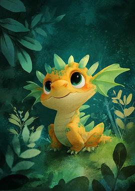 Cute Baby Dragon in Forest