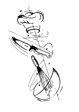 Culinary Tools Black and White Sketch