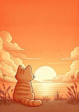 Cat watching sunset