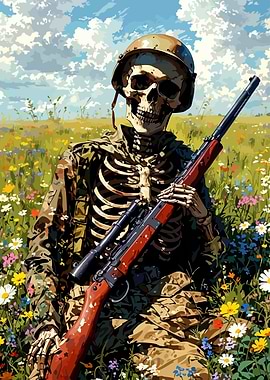 Skeleton Soldier in Flower Field