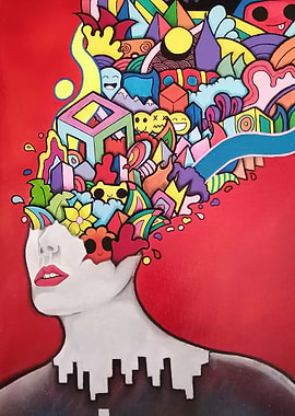 Colorful Mindscape Portrait on Red