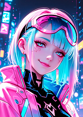Cyberpunk Girl with Neon Lights