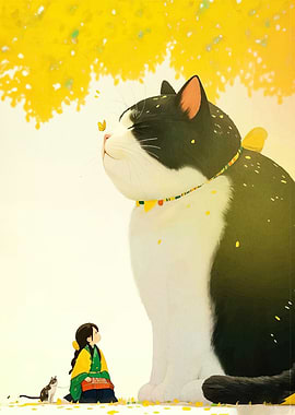 Giant Cat and Girl Kitten