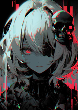 Anime Girl with Skull and Red Eye