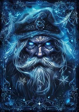Winter Wizard Santa Portrait in Blue Tones