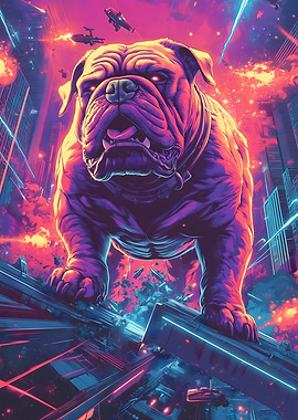 Cyberpunk Bulldog in Futuristic Cityscape Japan