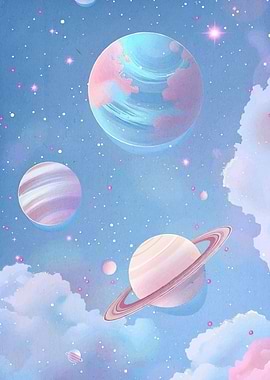 Pastel Planets Dreamy Sky