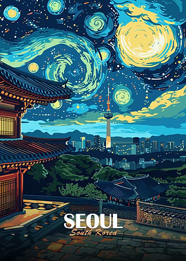 Seoul, South Korea Nightscape Art