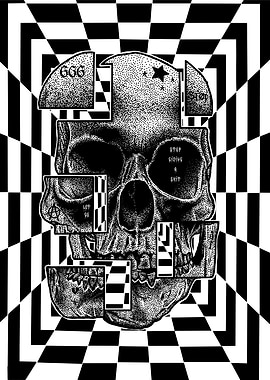 ‘Skullusion’ Deconstructed Skull with Checkerboard Background