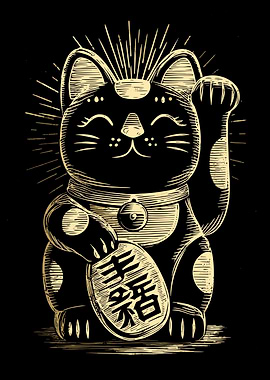 Golden Maneki Neko Illustration