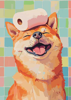 Happy Shiba Inu with Toilet Paper